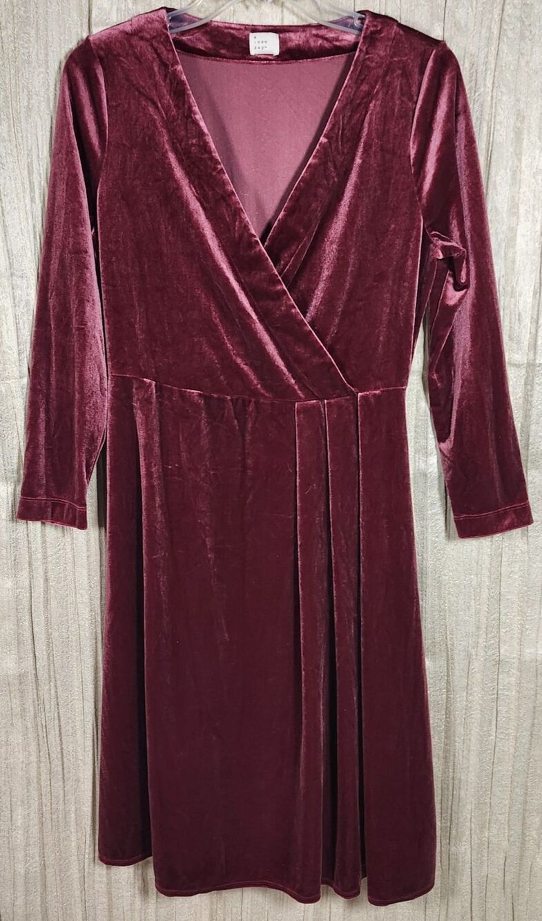 Burgundy Wine Red Velvet Midi Dress Faux Wrap Luxe Dark Romantic Goth Medium